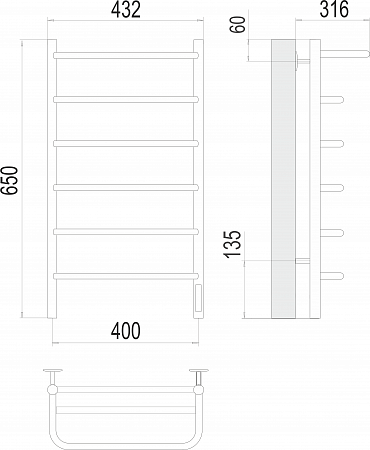 Полка П6 400х650 Электро (quick touch) Полотенцесушитель  TERMINUS Казань - фото 3