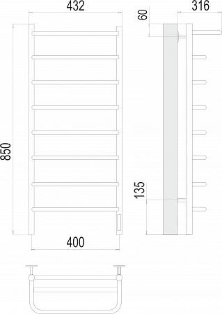 Полка П8 400х850 Электро (quick touch) Полотенцесушитель  TERMINUS Казань - фото 3