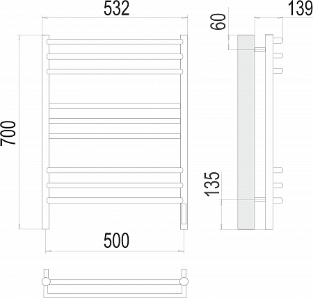 Прато П9 500х700 электро (sensor quick touch) Полотенцесушитель  TERMINUS Казань - фото 3