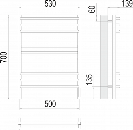 Соренто П9 500х700 электро (sensor quick touch) Полотенцесушитель  TERMINUS Казань - фото 3