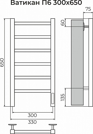 Ватикан П6 300х650 Электро (quick touch) Полотенцесушитель TERMINUS Казань - фото 3