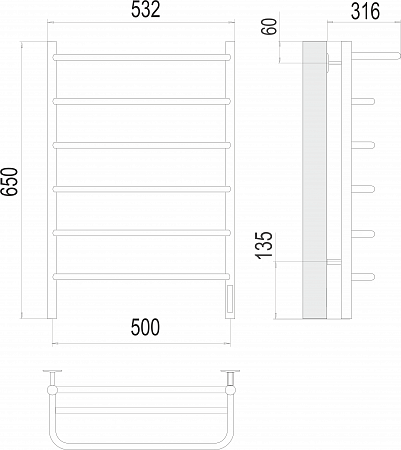Полка П6 500х650 Электро (quick touch) Полотенцесушитель  TERMINUS Казань - фото 3